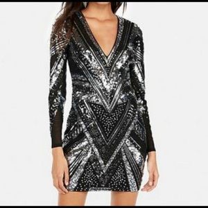 Express Sequin Deep V Neck Dress Size Medium